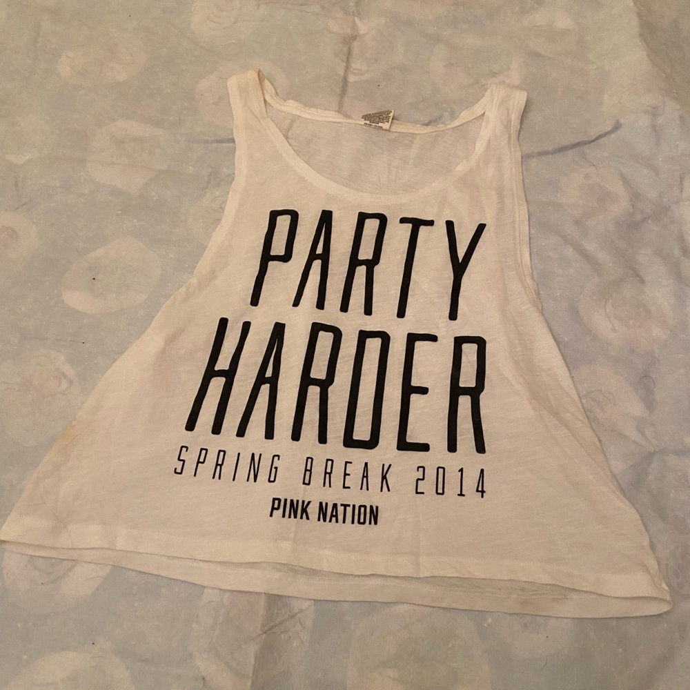 PINK Victoria's Secret Cream Tank with Black Text